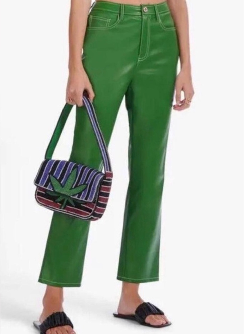 Staud High-Rise Green Faux Leather Pants - Picture 2 of 8